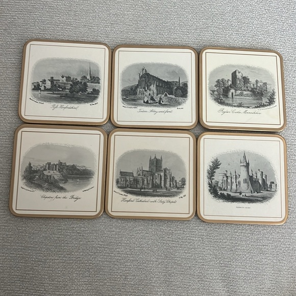 NEW Boxed Pimpernel British Heritage Coaster Set (6) | UK | Ivory, Gold Trim - Picture 3 of 11